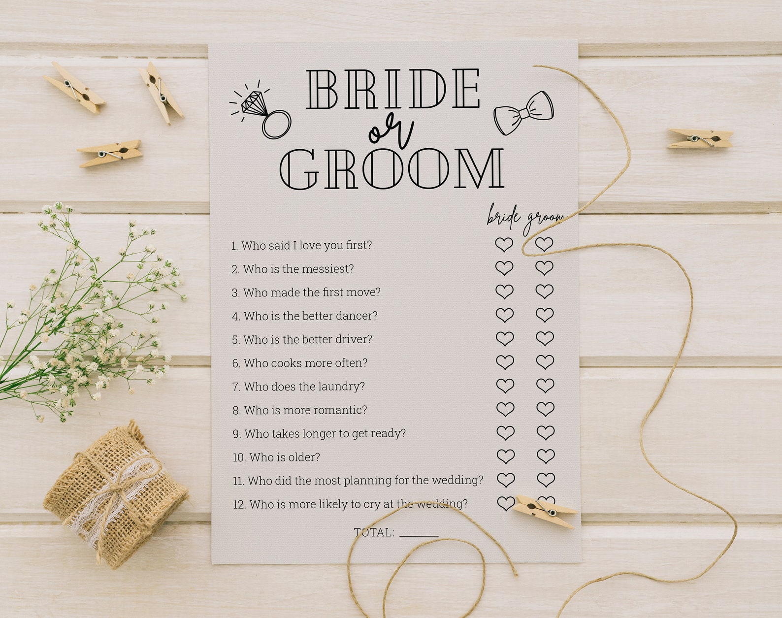 Printable Bridal Shower Game Bride or Groom Wedding Game - Etsy