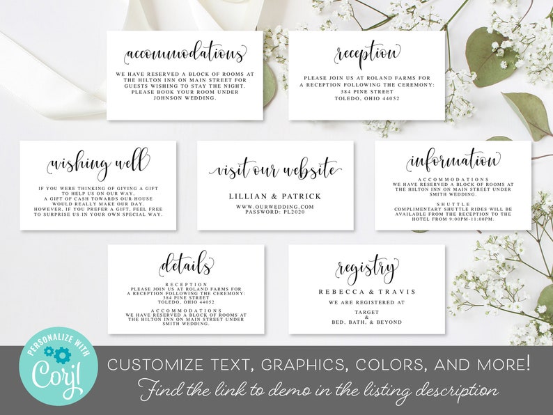 Printable Wedding Invitation Insert Cards Editable Insert Etsy