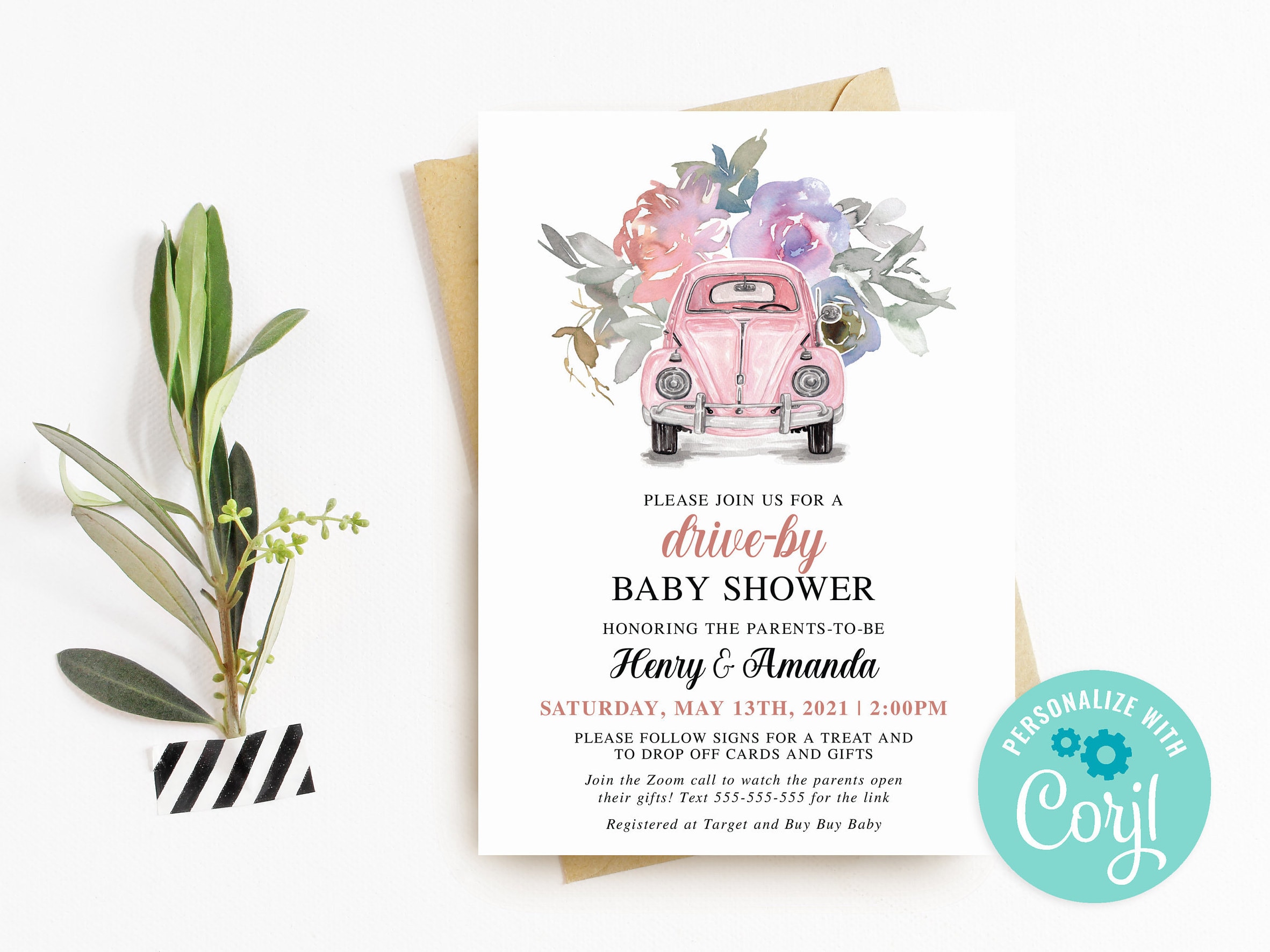 DriveBy Baby Shower Invitation Baby Shower Oh Baby Virtual Etsy