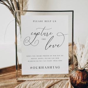 Cattura il segno dell'amore, segno hashtag matrimonio, segno social media, condividi le tue foto, segno stampabile, modello modificabile, download immediato, AD70