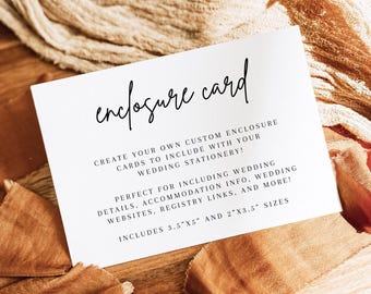 Minimalist Enclosure Card Template, Wedding Invitation Insert Card, Editable Enclosure Card, Printable, Instant Download, Wedding DIY, AD01