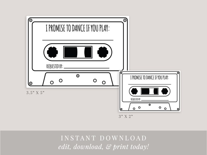 Song Request Invitation Insert Card, Printable Cassette Tape Song Request Card, Wedding Invitation Insert Template, Download, Rustic, AD21 image 2