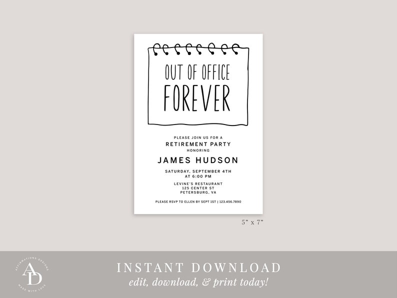 Reitrement Notepad Out of Office Forever Retirement Party Invitation Template, Funny ...