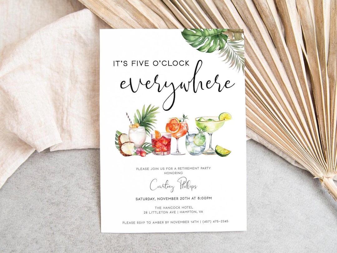It's Five O'clock Everywhere Retirement Party Invitation Template ...