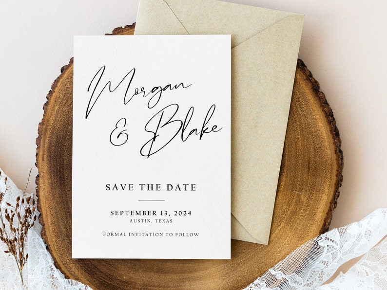 Minimalist Save the Date Template, Printable, Editable Save the Date, Instant Download, Minimalist Modern Wedding, Calligraphy, AD48 image 7