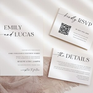 Minimalist Wedding Invitation Set, Invitation Template Bundle, QR Code RSVP, Editable Invites, Printable, Instant Download, Modern, AD18