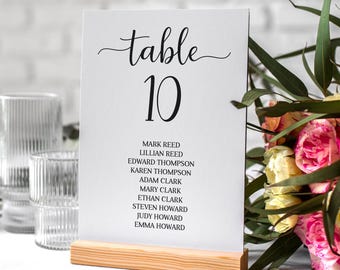 Elegant Wedding Table Numbers Printable Template, Table Numbers with Names, Editable Table Sign, Instant Download, DIY Table Signs