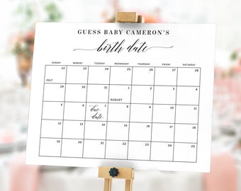 Guess Baby's Birth Date Calendar Template, Printable Baby Shower Game, Editable, Baby Due Date Calendar, Guess Baby's Due Date, Download