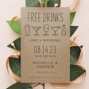 Bevande gratuite e un matrimonio salva la data, modello stampabile salva la data, matrimonio rustico, modificabile, download istantaneo, divertente, matrimonio fai da te