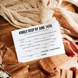 Mad Libs Wedding RSVP Postcard Template, Printable Fill in the Blank RSVP Card for Wedding ...