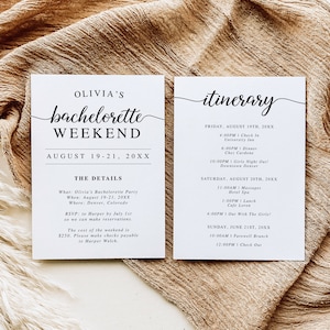 Bachelorette Weekend Itinerary Template, Printable Bachelorette Weekend Schedule, Editable, Instant Download, Hens Party, Wedding DIY, AD15