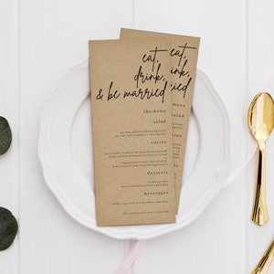 Printable Wedding Menu Template, Editable Wedding Menu, Eat, Drink, and ...