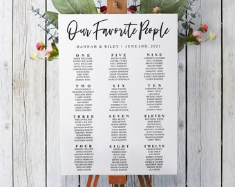 Printable Wedding Seating Chart Editable Template, Our Favorite People Wedding Seating Plan, Wedding DIY, Instant Download, Rustic Wedding