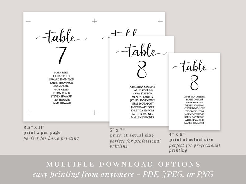 Elegant Wedding Table Numbers Printable Template, Table Numbers With ...