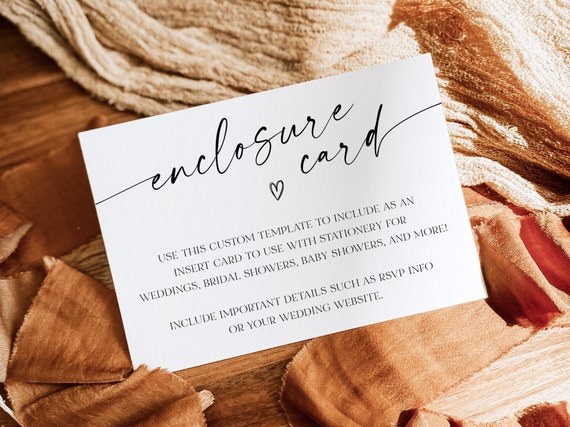 Minimalist Invitation Enclosure Card Template, Printable Wedding Enclosure Card, Minimalist Insert Card, Editable, Instant Download, AD18