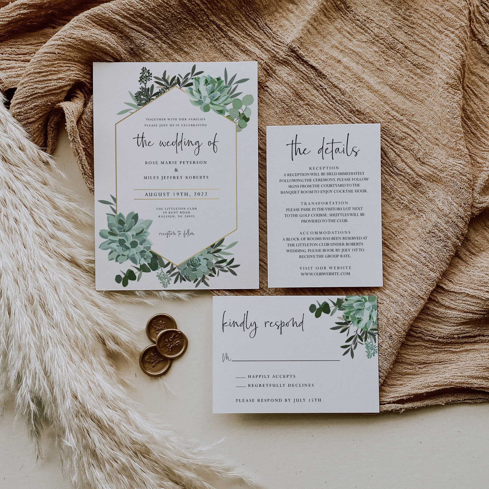 Succulents Printable Wedding Invitation Set Template Editable - Etsy