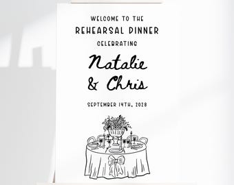 Hand Drawn Rehearsal Dinner Welcome Sign Template, Welcome Dinner Wedding Sign, Editable, Printable, Whimsical