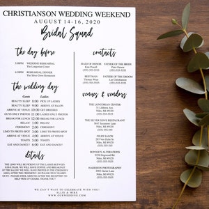 Printable Bridal Party Schedule, Editable Wedding Itinerary Template, Bridal Party Schedule, Instant Download, Rustic Wedding DIY