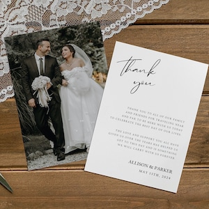 Wedding Thank You Card With Photo, Photo Thank You Printable Template, Editable, Minimalist Wedding, Instant Download, Wedding DIY, AD48