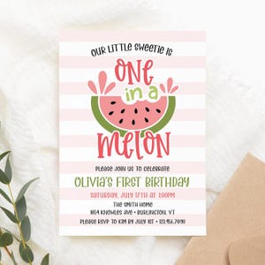 One In A Melon First Birthday Invitation Template, Watermelon Birthday Invite, One In A Melon Party, Editable, Printable, Download, AD30
