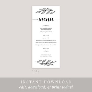Rustic Branch Printable Wedding Menu, Editable Wedding Menu Template, Instant Download, Rustic Wedding DIY, Reception Menu Card, AD29 image 3