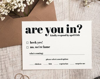 Funny Wedding RSVP Template, Printable RSVP Card For Wedding, Are You In, Digital, Instant Download, Editable, Wedding Invitation Insert