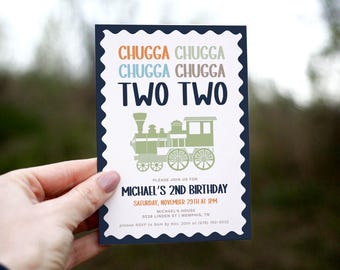 Train Second Birthday Invitation Template, Chugga Chugga Two Two, 2nd Birthday Party Invitation, Editable, Printable, Toddler Birthday Boy
