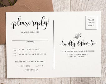 Printable Wedding RSVP Card Template, RSVP Invitation Insert, RSVP Postcard, Editable, Instant Download, Response Card, Minimalist, AD04