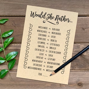 Would She Rather Bridal Shower Game, Printable Bridal Shower Game, Fun DIY Wedding Shower Game, Game For Shower Guests, Download, Editable