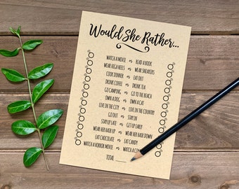 Would She Rather Bridal Shower Game, Printable Bridal Shower Game, Fun Wedding Shower Activity, Quiz For Shower Guests, Download, Editable