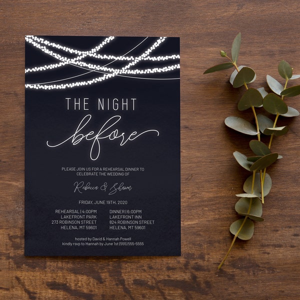 Printable Rehearsal Dinner Invitation Template, The Night Before Rehearsal Dinner Invite, Editable Template, Download, Rustic Wedding DIY