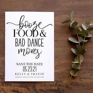 Booze Food and Bad Dance Moves Save the Date, Printable Save the Date Template, Download, Rustic Wedding, Funny Invitation, DIY, AD36 image 5