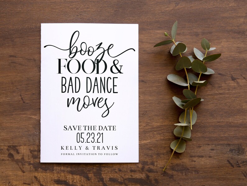 Booze Food and Bad Dance Moves Save the Date, Printable Save the Date Template, Download, Rustic Wedding, Funny Invitation, DIY, AD36 image 5