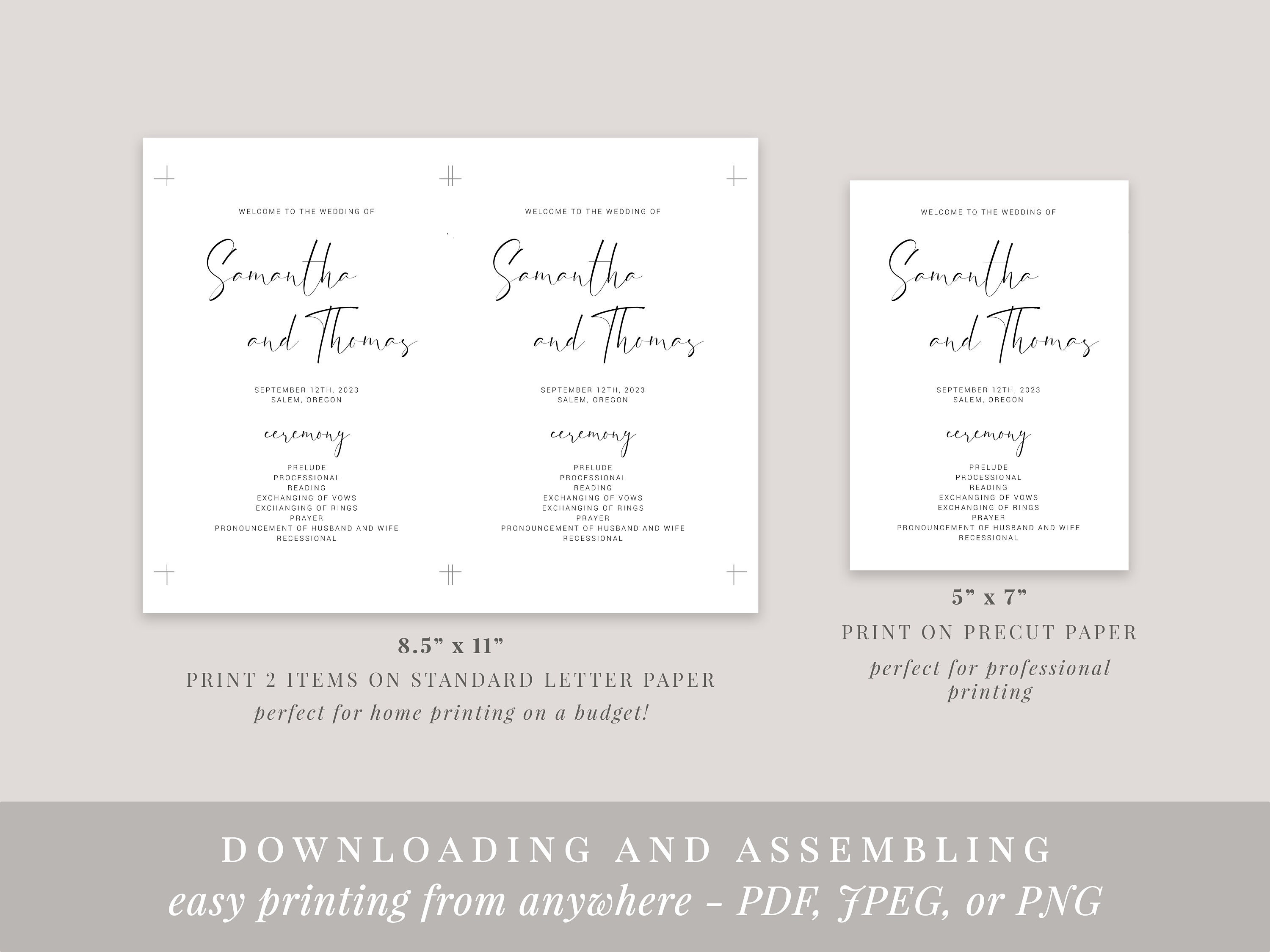 Wedding Program Script Elegant Script Wedding Program Template, Printable Order of Ceremony ...