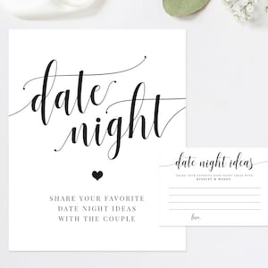 Plantilla de juego de bodas de ideas para citas nocturnas, comparta sus carteles y tarjetas de ideas para citas nocturnas, juego de despedida de soltera imprimible, editable, descarga, AD11