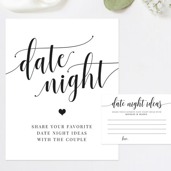 Date Night Ideas Wedding Game Template, Share Your Date Night Ideas Sign And Cards, Printable Bridal Shower Game, Editable, Download, AD11