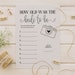 How Old Was the Bride-to-be Printable Bridal Shower Game, Bridal Shower ...