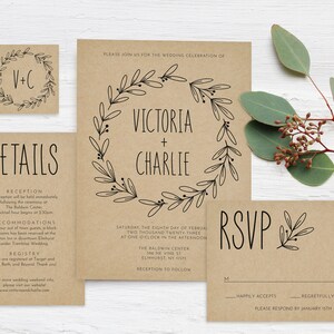 Printable Rustic Wedding Invitation Set Template, Editable Wedding ...