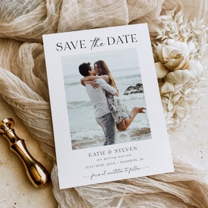 Minimalist Save the Date With Photo, Photo Save the Date Template, Minimalist Wedding, Printable Invitation, Editable Template, DIY, AD18
