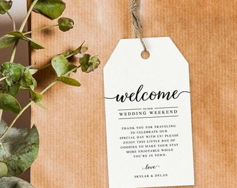 Plantilla de etiqueta de bienvenida de fin de semana de boda, etiqueta de bolsa de bienvenida imprimible, etiqueta de favor editable, etiqueta de bienvenida del hotel, descarga instantánea, digital, AD15