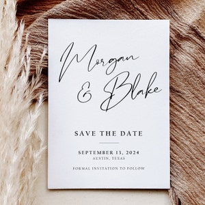 Minimalistisch Speichern Sie die Datumsvorlage, bearbeitbar, speichern Sie das Datum, sofortiger Download, minimalistische moderne Hochzeit, Kalligraphie, AD48