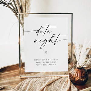 Minimalist Date Night Ideas Sign and Cards, Printable Wedding Game, Bridal Shower Game, Editable Template, Instant Download, Modern, AD18