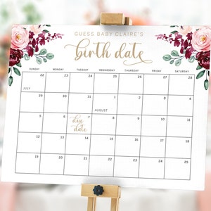 Guess Baby's Birth Date Calendar, Baby Shower Game, Printable Due Date ...