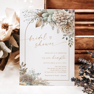 Modèle d&#39;invitation de douche nuptiale bohème, invitation imprimable de douche nuptiale, invitation de verdure florale bohème, modifiable, téléchargement immédiat, AD33
