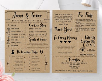 Printable Rustic Wedding Program Template, Editable Order of Ceremony Wedding Program, Instant Download, Rustic Wedding DIY, Infographic