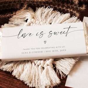 Wedding Candy Bar Wrapper Template, Printable Candy Bar Label, Wedding Favor Label, Love Is Sweet, Minimalist, Editable, Download, AD18