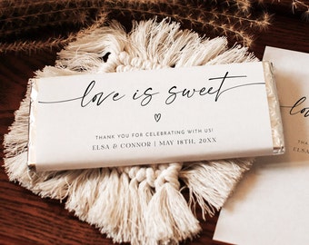 Wedding Candy Bar Wrapper Template, Printable Candy Bar Label, Wedding Favor Label, Love Is Sweet, Minimalist, Editable, Download, AD18