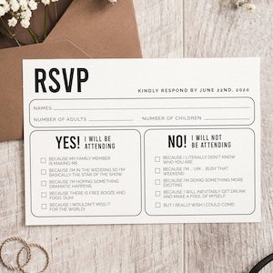 Cartão RSVP engraçado para casamento, modelo editável de RSVP de casamento, RSVP para impressão, inserção de convite, cartão de resposta de casamento, download instantâneo