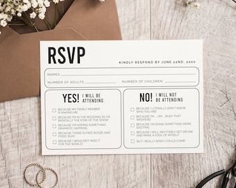 Funny RSVP Card For Wedding, Editable Wedding RSVP Template, Printable RSVP, Invitation Insert, Wedding Response Card, Instant Download
