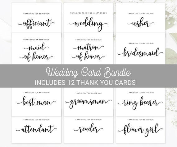 Printable Wedding Party Thank You Card Bundle // Wedding Thank | Etsy